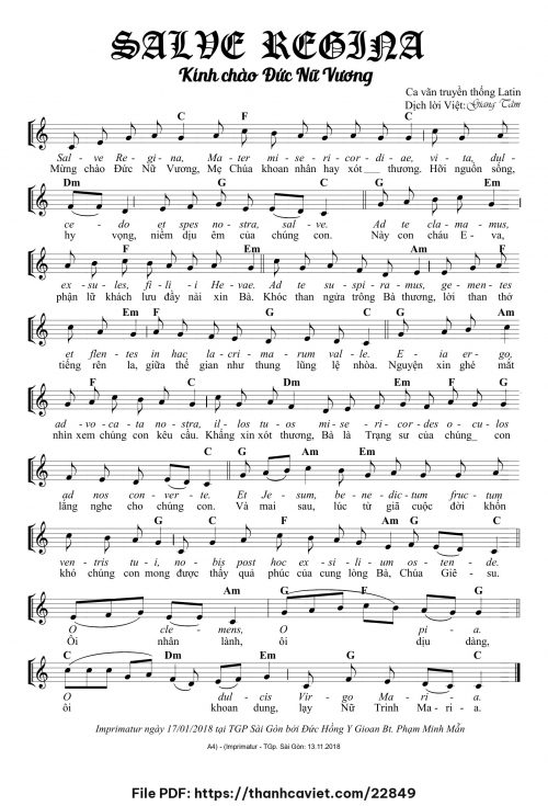 Salve Regina – Kính chào Đức Nữ Vương - Lm. Giang Tâm (Nhạc Ngoại, lời Việt) - trang 1