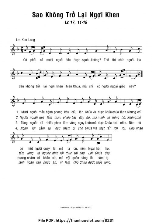 Sao không trở lại ngợi khen - Lm. Kim Long - trang 1