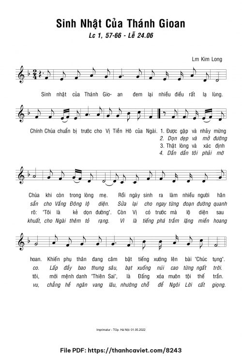 Sinh Nhật của Thánh Gioan - Lm. Kim Long - trang 1