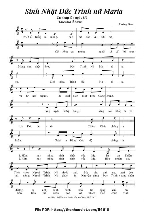 Sinh Nhật Đức Trinh Nữ Maria - Hoàng Đan - trang 1