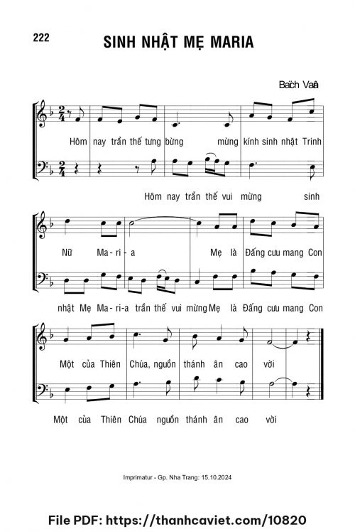 Sinh Nhật Mẹ Maria - Lm. Bạch Vân - trang 1