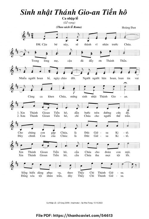 Sinh Nhật Thánh Gioan Tiền Hô - Hoàng Đan - trang 1