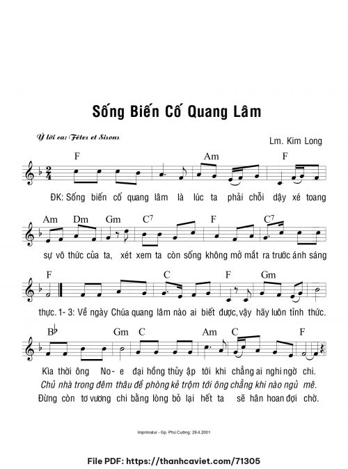 Sống biến cố quang lâm - Lm. Kim Long - trang 1