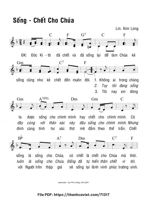 Sống chết cho Chúa - Lm. Kim Long - trang 1