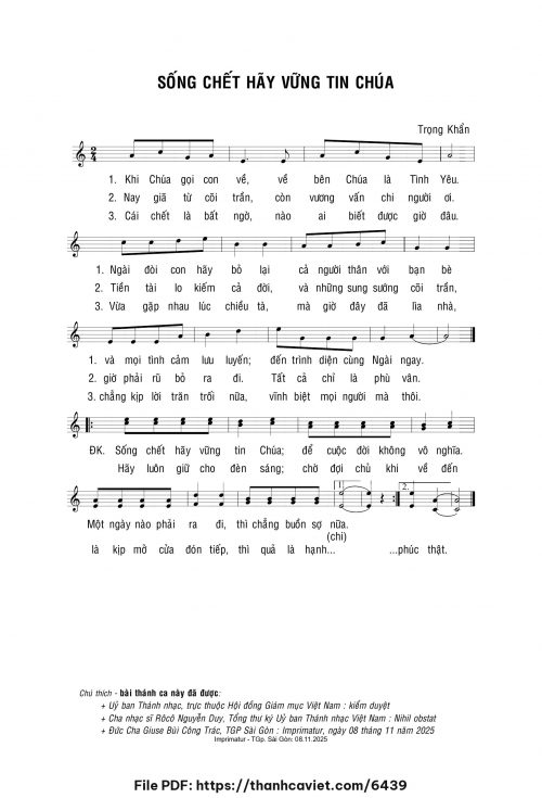 Sống chết hãy vững tin Chúa - Lm. Trọng Khẩn - trang 1