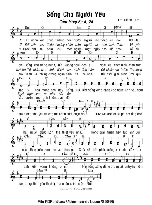 Sống cho người yêu - Lm. Thành Tâm - trang 1
