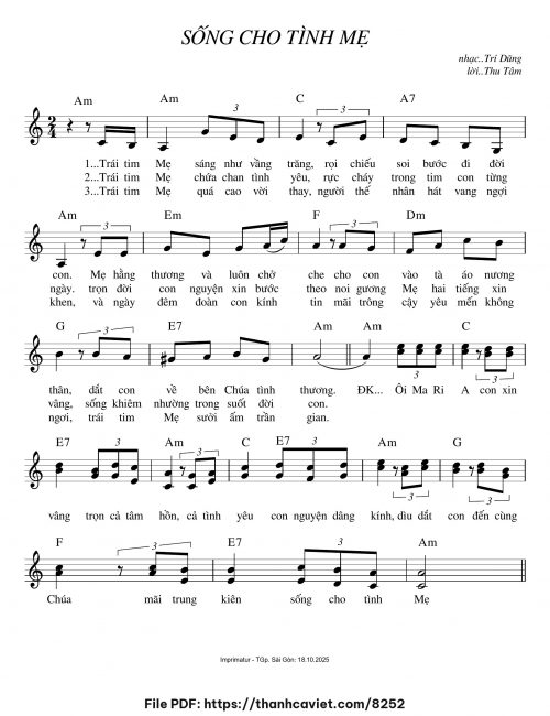 Sống cho tình Mẹ - Augustino Trí Dũng - Lời: Thu Tâm - trang 1