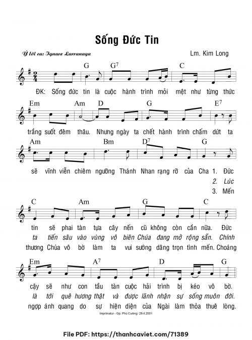 Sống đức tin - Lm. Kim Long - trang 1