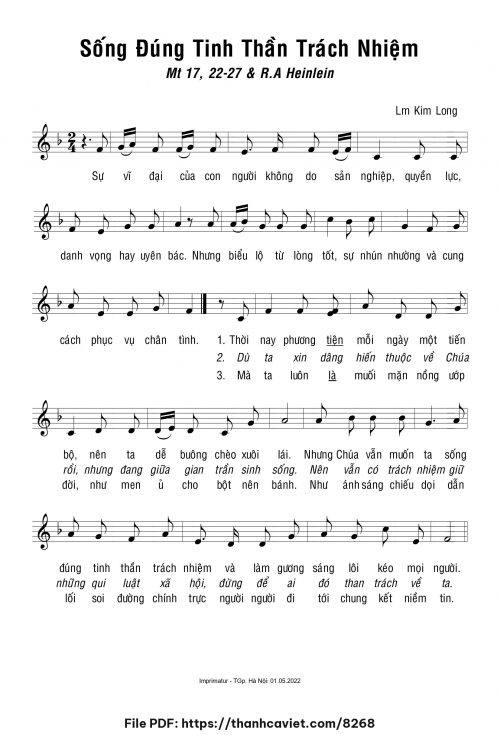 Sống đúng tinh thần trách nhiệm - Lm. Kim Long - trang 1