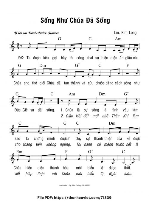 Sống như Chúa đã sống - Lm. Kim Long - trang 1