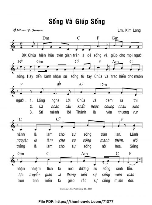 Sống và giúp sống - Lm. Kim Long - trang 1