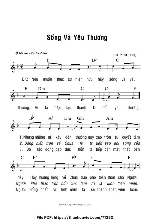 Sống và yêu thương - Lm. Kim Long - trang 1
