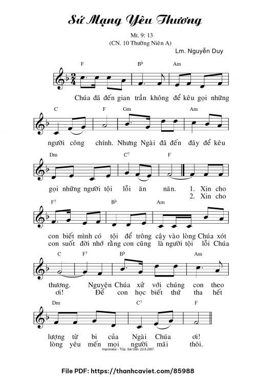 Sứ mạng yêu thương - Lm. Nguyễn Duy - trang 1
