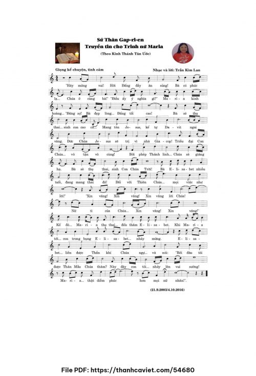 Sứ Thần Gáp-ri-en truyền tin cho trinh nữ Ma-ri-a - Trần Kim Lan - trang 1