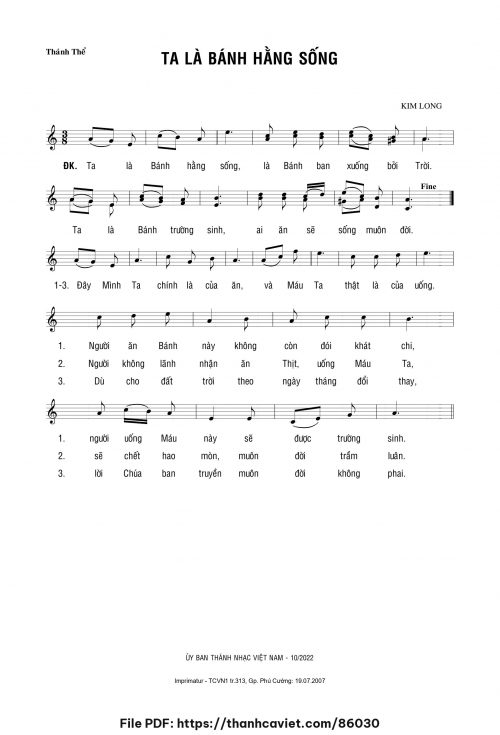 Ta là bánh hằng sống - Lm. Kim Long - trang 1
