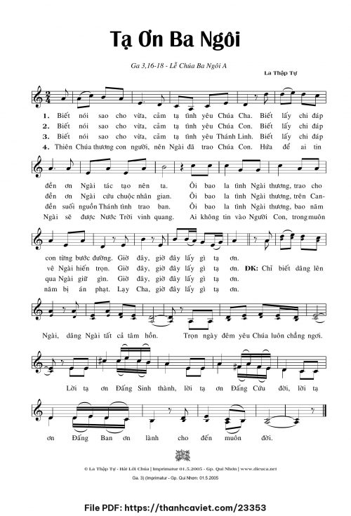 Tạ ơn Ba Ngôi - Lm. La Thập Tự - trang 1