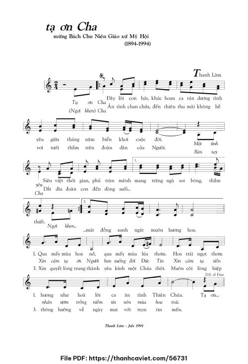 Tạ ơn Cha - Thanh Lâm (Song Mộc) - trang 1