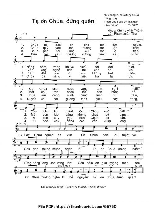 Tạ ơn Chúa đừng quên - Khổng Vĩnh Thành - Lời: Phạm Xuân Thu - trang 1