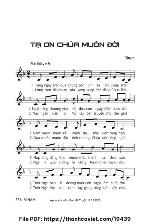 Tạ ơn Chúa muôn đời - Vinam - trang 1