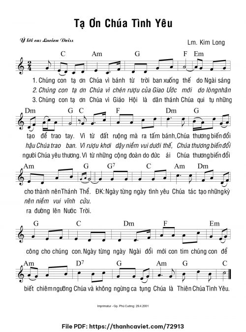 Tạ ơn Chúa tình yêu - Lm. Kim Long - trang 1
