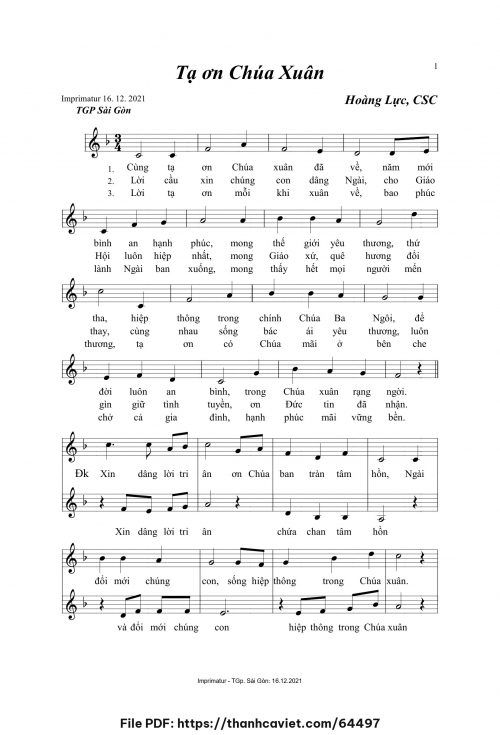 Tạ ơn Chúa xuân - Hoàng Lực, CSC - trang 1