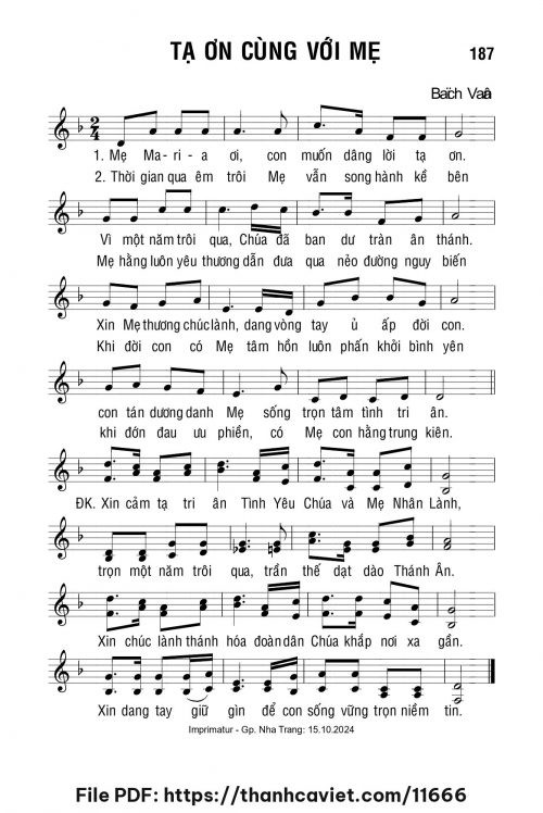 Tạ ơn cùng với Mẹ - Lm. Bạch Vân - trang 1