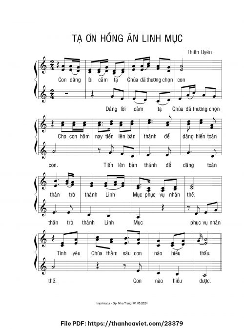 Tạ ơn hồng ân Linh mục - Sr. Thiên Uyên - trang 1