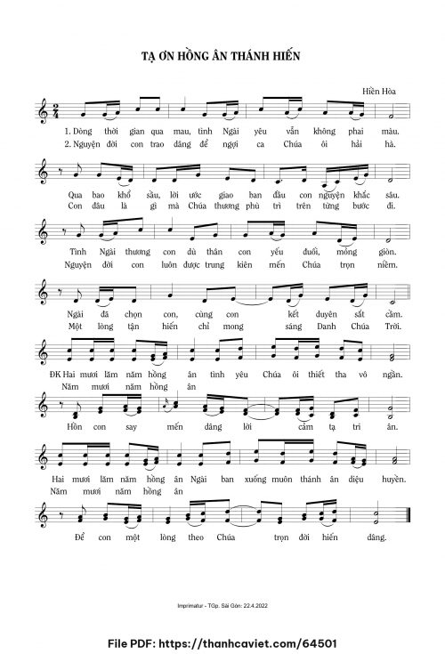 Tạ ơn hồng ân thánh hiến - Sr. Hiền Hòa - trang 1