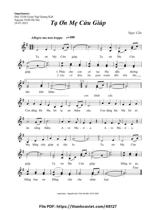 Tạ ơn Mẹ Cứu Giúp - Ngọc Cẩn - trang 1