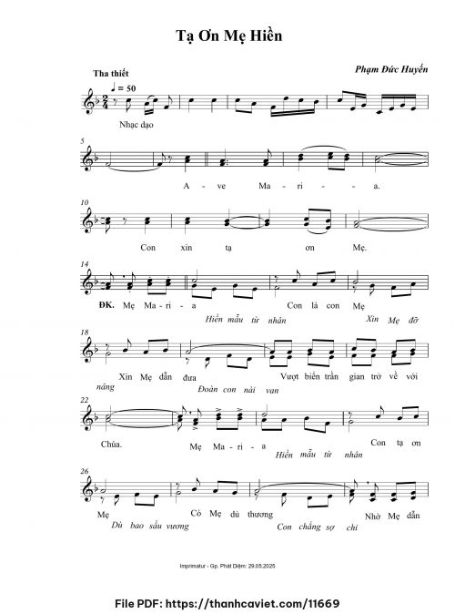 Tạ ơn Mẹ hiền - Phạm Đức Huyến - trang 1