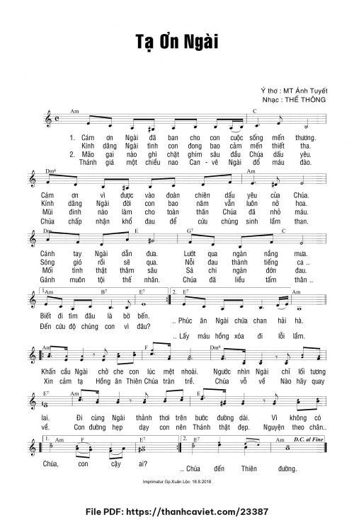 Tạ ơn Ngài - Thế Thông - trang 1