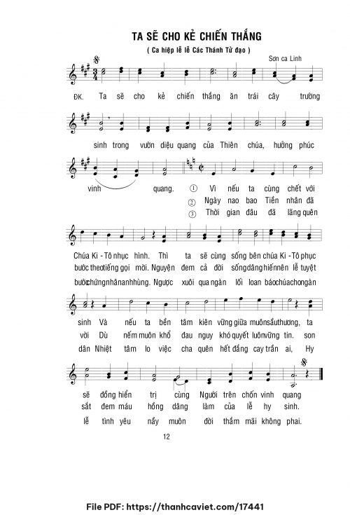 Ta sẽ cho kẻ chiến thắng - Lm. Sơn Ca Linh - trang 1