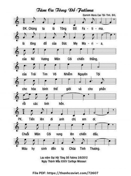 Tâm ca tông đồ Fatima - Cao Tấn Tình, BVL - trang 1