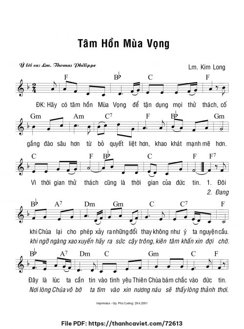 Tâm hồn Mùa Vọng - Lm. Kim Long - trang 1