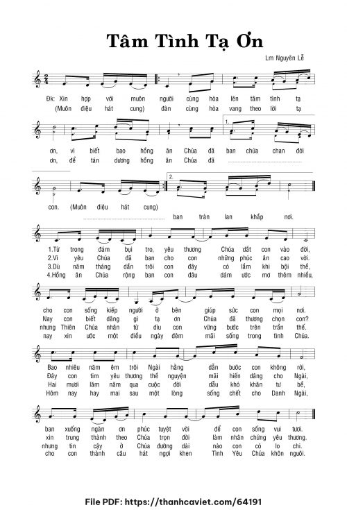 Tâm tình tạ ơn - Lm. Nguyên Lễ - trang 1