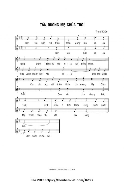 Tán dương Mẹ Chúa Trời - Lm. Trọng Khẩn - trang 1