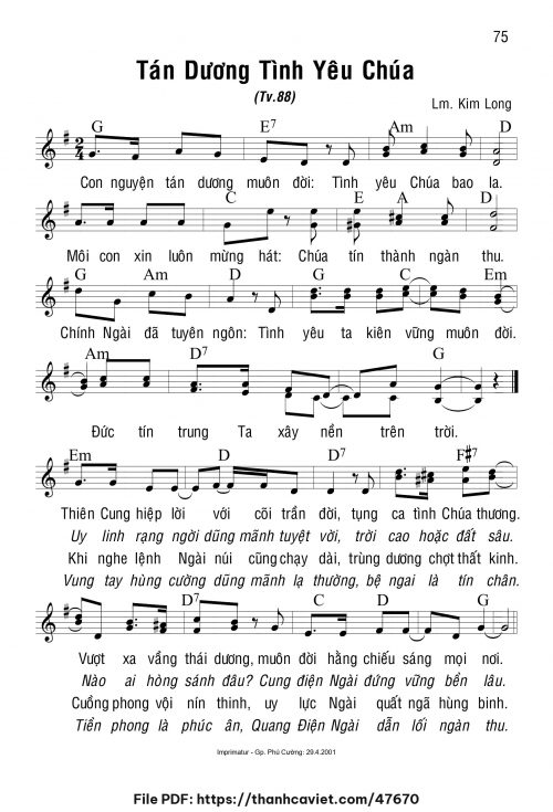 Tán dương tình yêu Chúa - Lm. Kim Long - trang 1