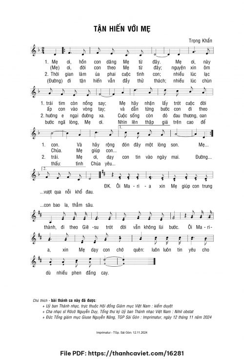 Tận hiến với Mẹ - Lm. Trọng Khẩn - trang 1