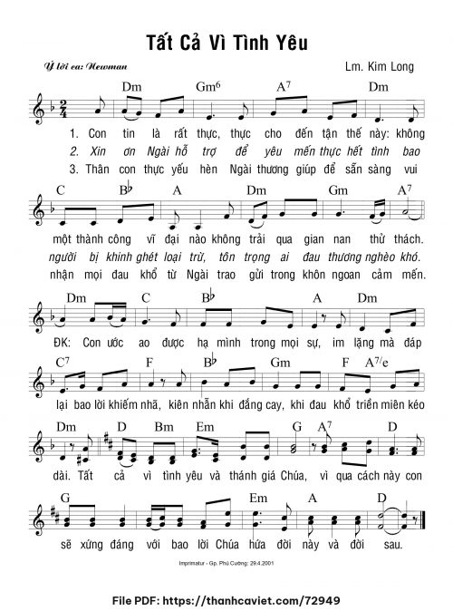 Tất cả vì tình yêu - Lm. Kim Long - trang 1