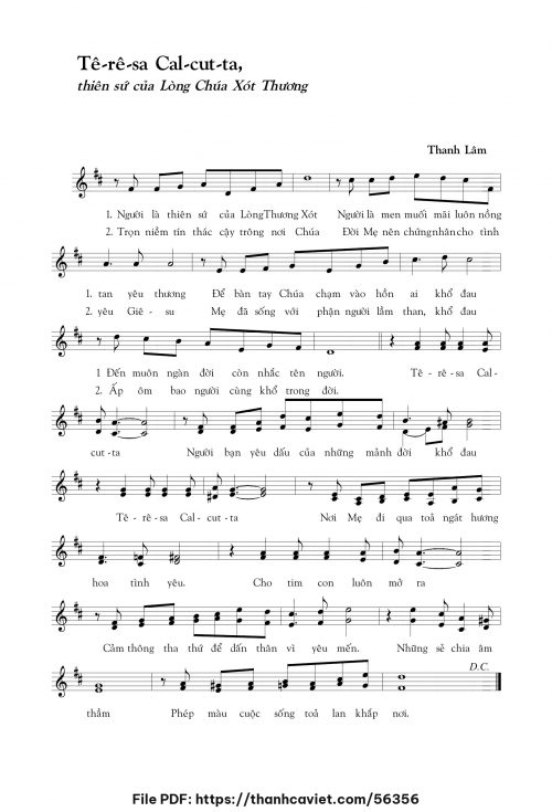Têrêsa Calcutta, Thiên sứ của Lòng Chúa Xót Thương - Thanh Lâm (Song Mộc) - trang 1
