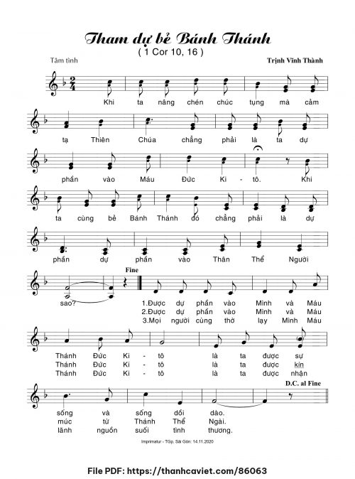 Tham dự bẻ Bánh Thánh - Trịnh Vĩnh Thành - trang 1