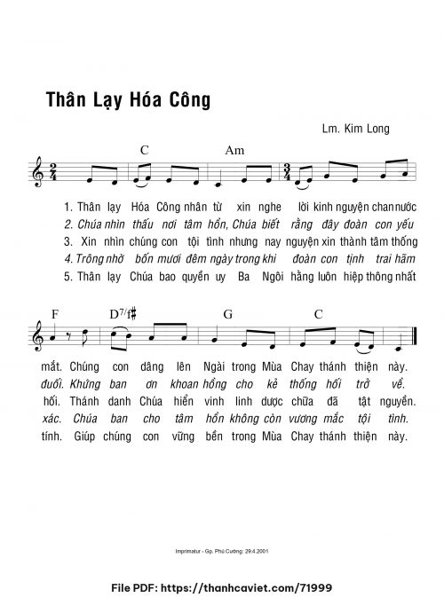 Thân lạy Hóa Công - Lm. Kim Long - trang 1