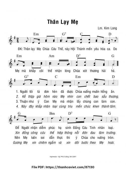 Thân lạy Mẹ - Lm. Kim Long - trang 1