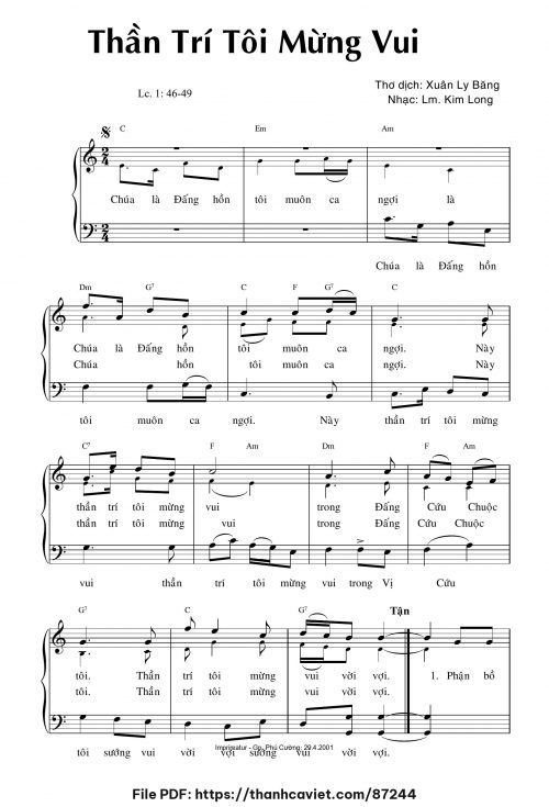 Thần trí tôi mừng vui - Lm. Kim Long - trang 1