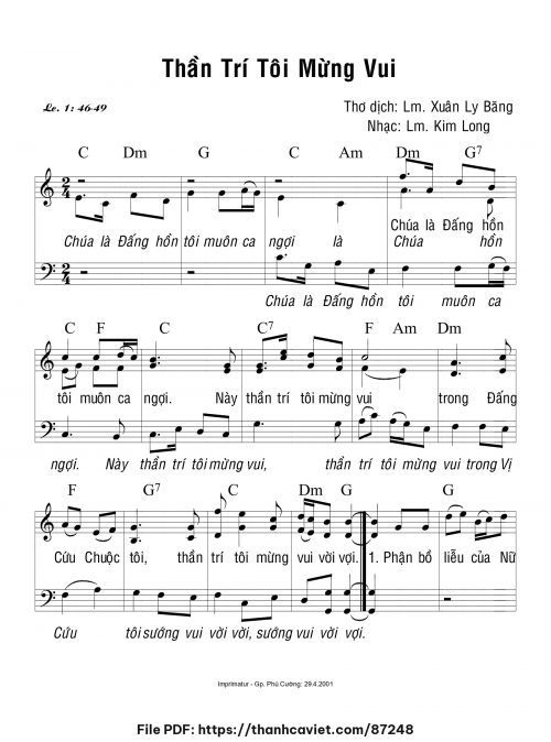 Thần trí tôi vui mừng - Lm. Kim Long - ĐÔ. Xuân Ly Băng - trang 1