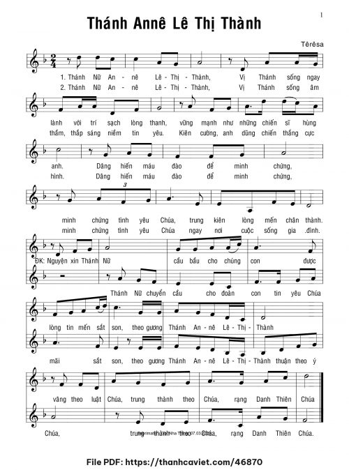 Thánh Annê Lê Thị Thành - Sr. Têrêsa - trang 1