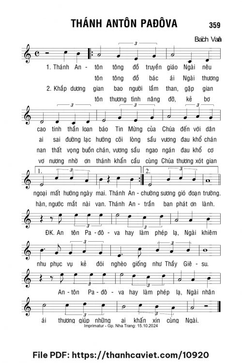 Thánh Antôn Pađôva - Lm. Bạch Vân - trang 1