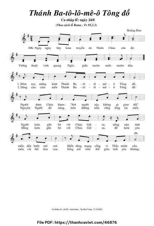 Thánh Batôlômêô Tông Đồ - Hoàng Đan - trang 1