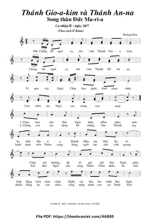 Thánh GioaKim và Thánh Anna Song thân Đức Maria - Hoàng Đan - trang 1