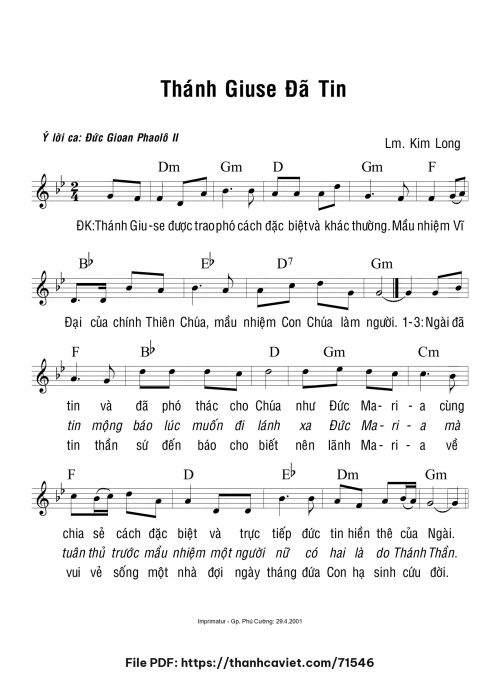 Thánh Giuse đã tin - Lm. Kim Long - trang 1